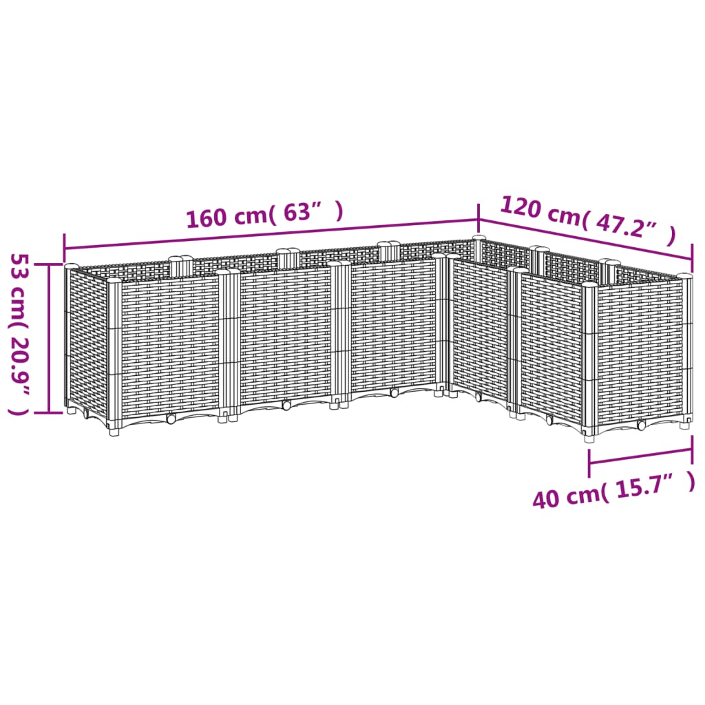 Plantekasse brun 160x120x53 cm PP