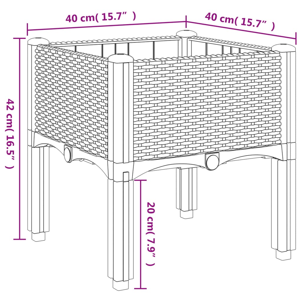 Plantekasse med ben svart 40x40x42 cm PP