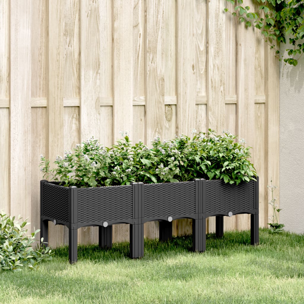 Plantekasse med ben svart 120x40x42 cm PP