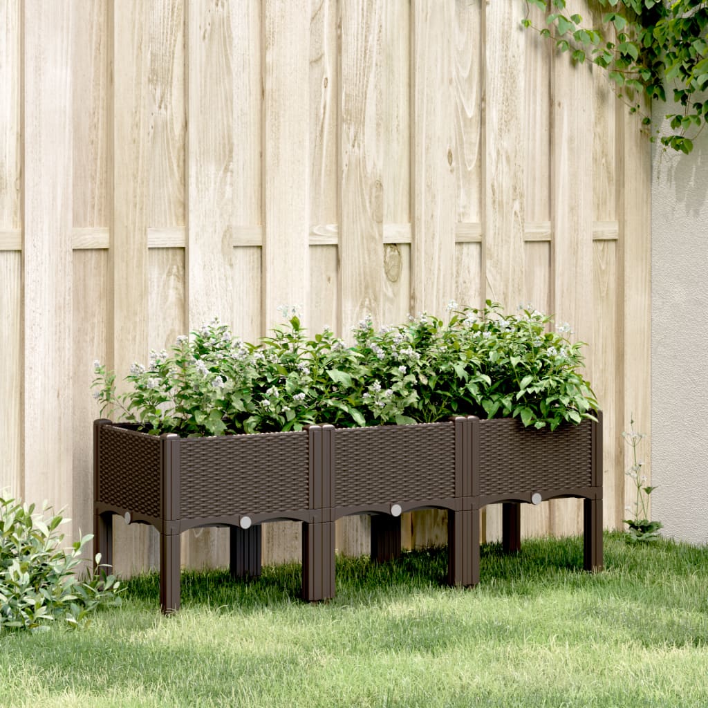 Plantekasse med ben brun 120x40x42 cm PP