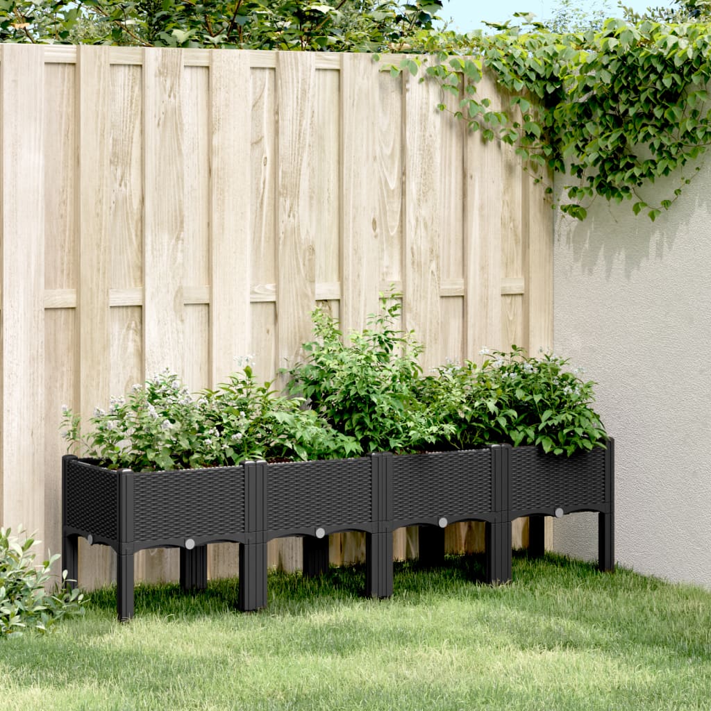 Plantekasse med ben svart 160x40x42 cm PP