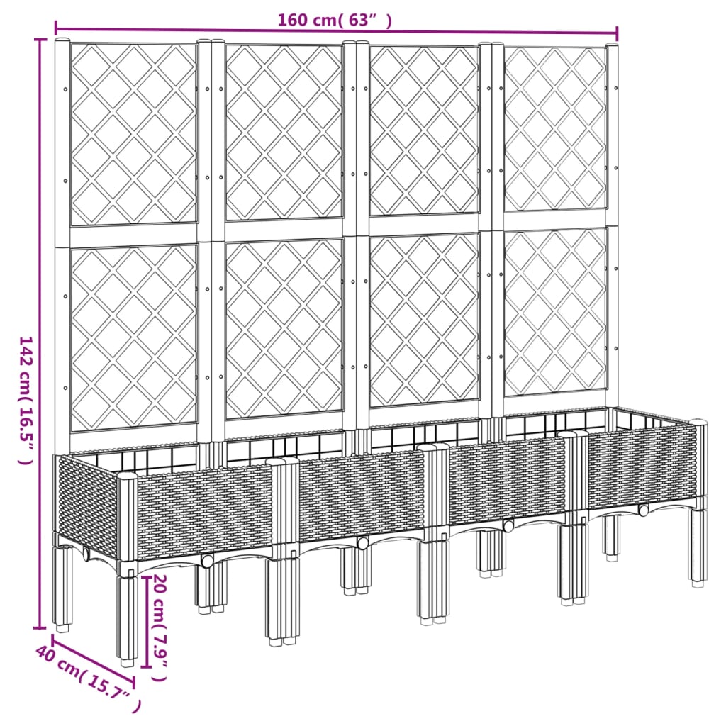 Plantekasse med espalier lysegrå 160x40x142 cm PP