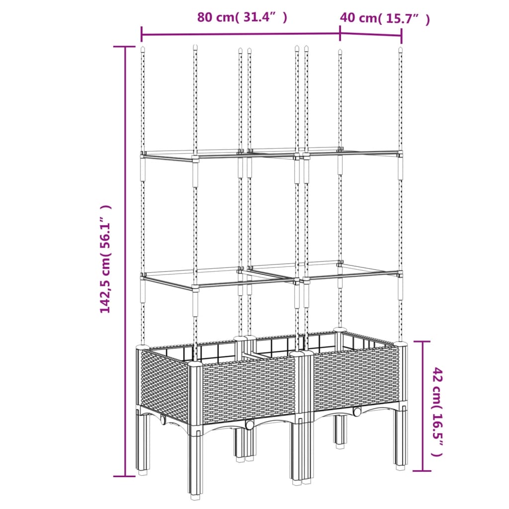 Plantekasse med espalier svart 80x40x142,5 cm PP