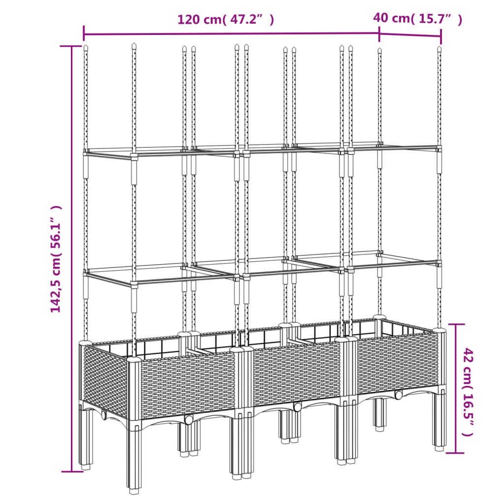 Plantekasse med espalier hvit 120x40x142,5 cm PP