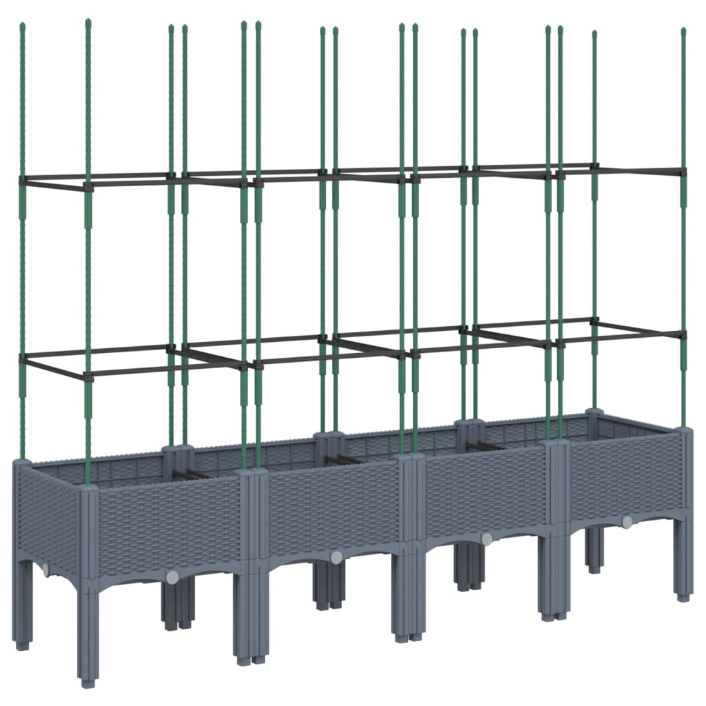 Plantekasse med espalier blågrå 160x40x142,5 cm PP