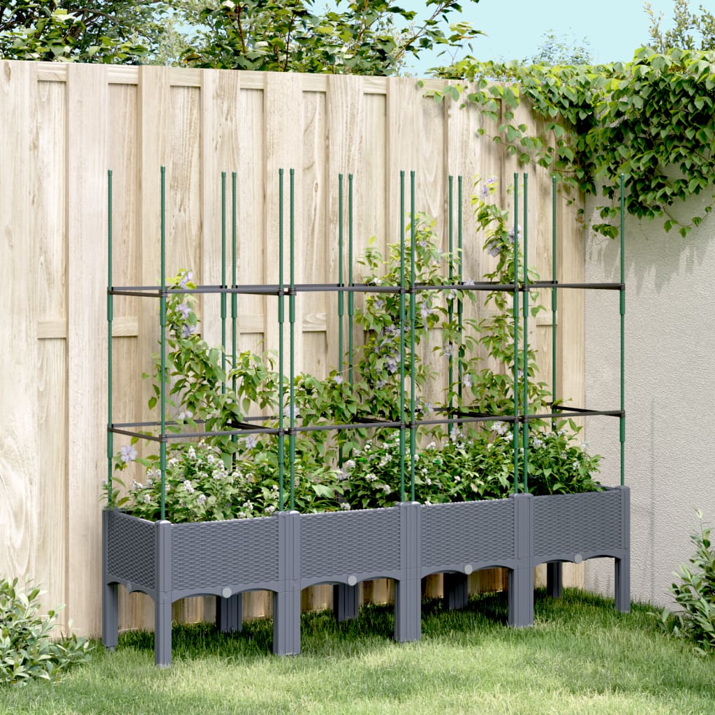 Plantekasse med espalier blågrå 160x40x142,5 cm PP
