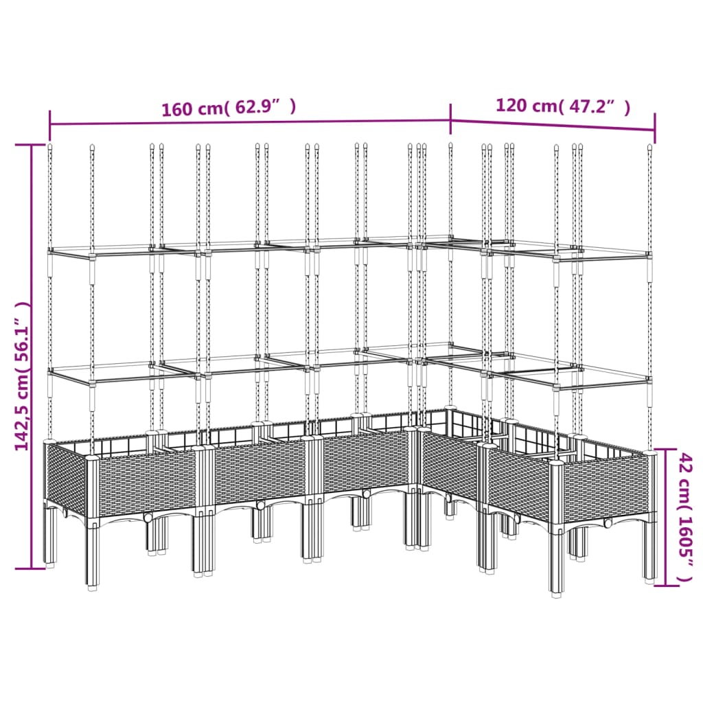Plantekasse med espalier blågrå 160x120x142,5 cm PP