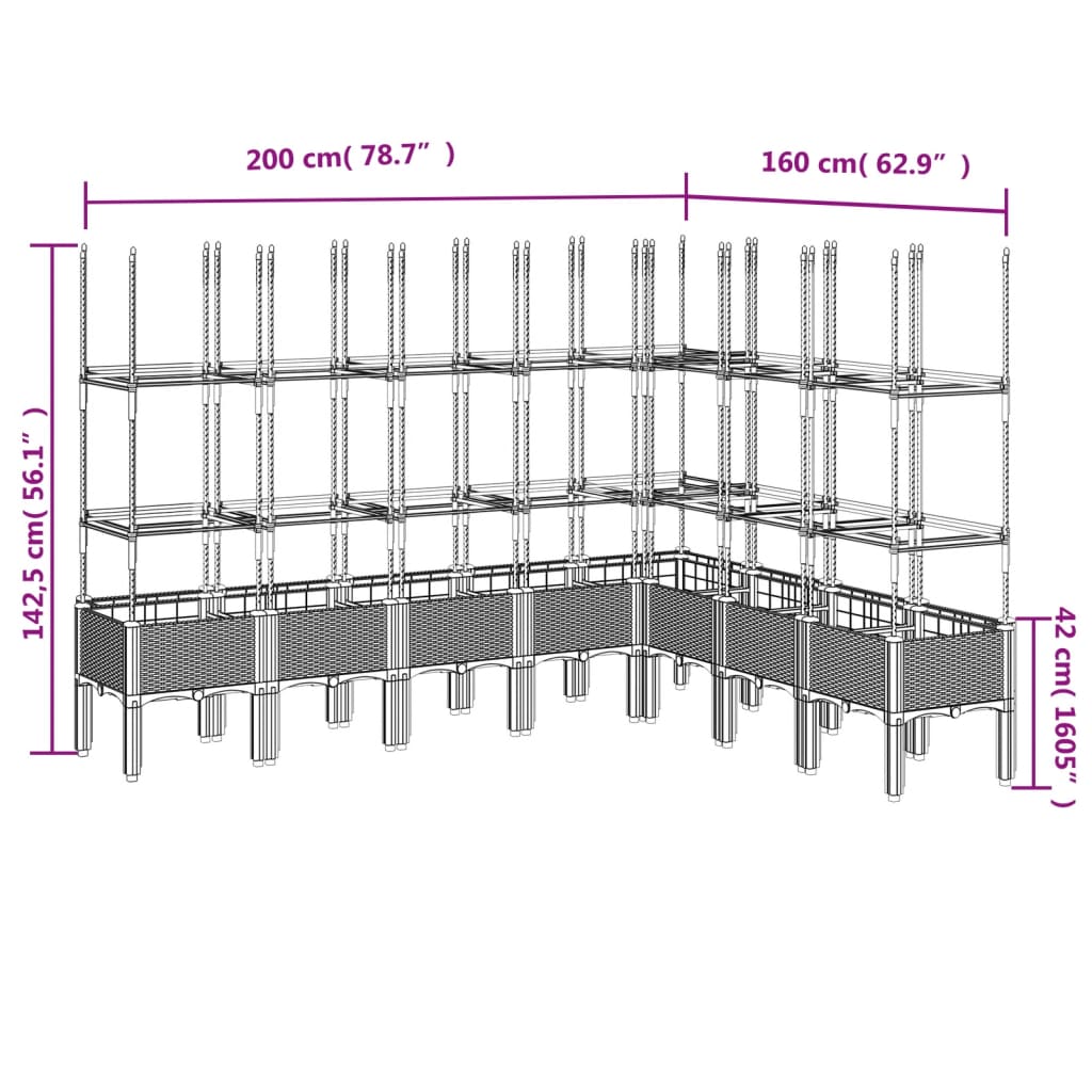 Plantekasse med espalier lysegrå 200x160x142,5 cm PP