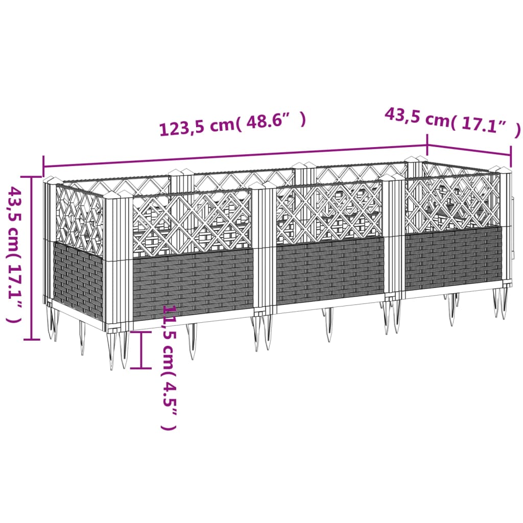 Plantekasse med plugger svart 123,5x43,5x43,5 cm PP