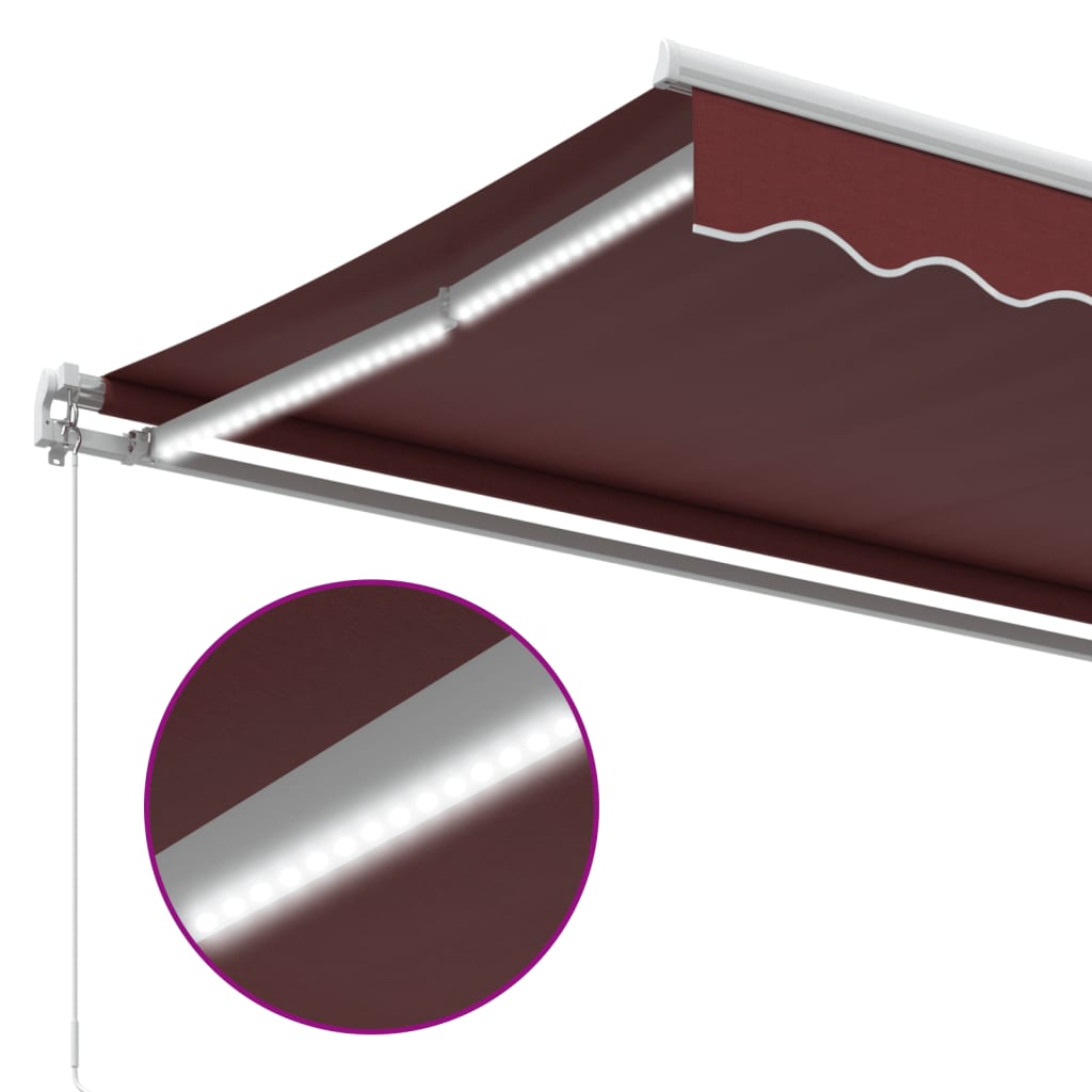 Manuell uttrekkbar markise med LED burgunder 300x250 cm