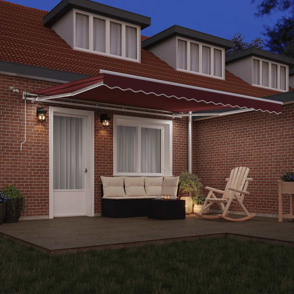 Automatisk uttrekkbar markise med LED burgunder 400x300 cm