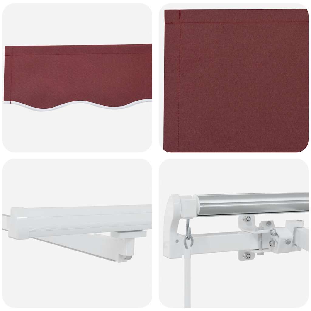 Manuell uttrekkbar markise med LED burgunder 600x300 cm