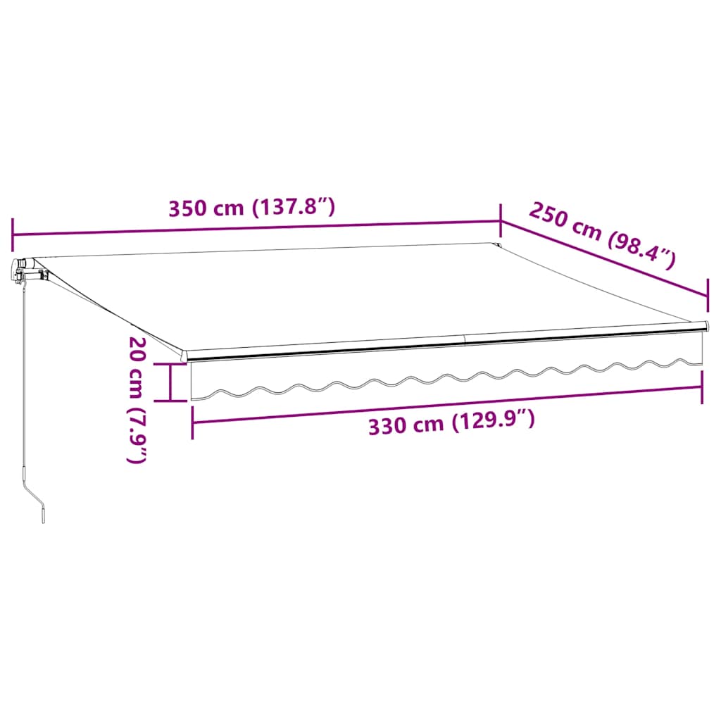 Manuell uttrekkbar markise med LED brun 350x250 cm