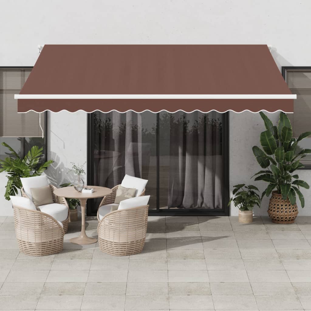 Manuell uttrekkbar markise med LED brun 400x350 cm