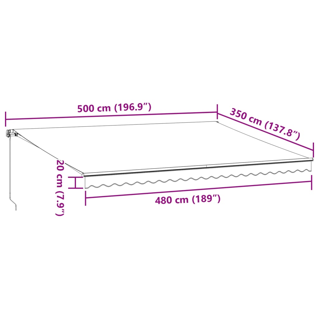 Manuell uttrekkbar markise med LED brun 500x350 cm