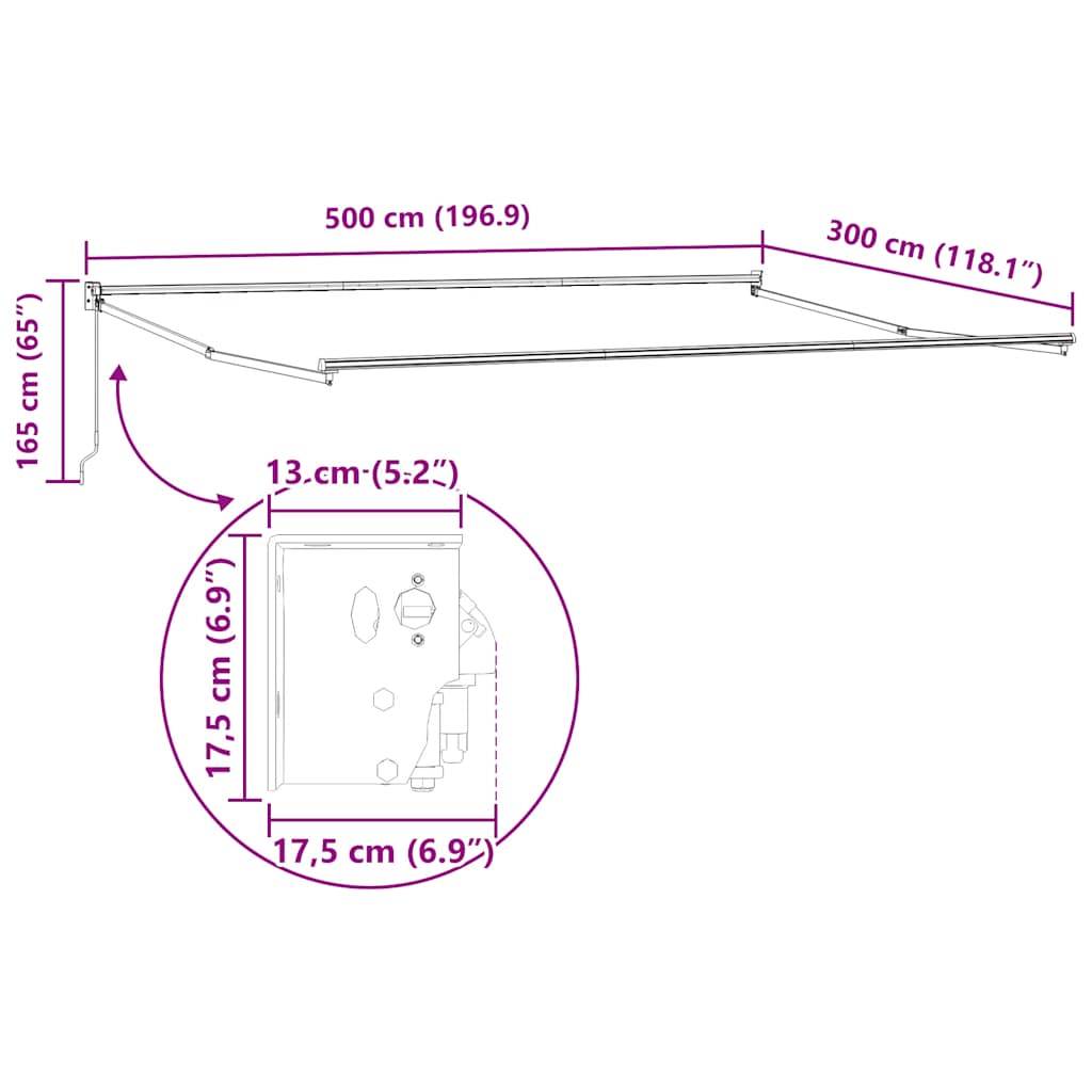Manuell uttrekkbar markise brun 500x300 cm
