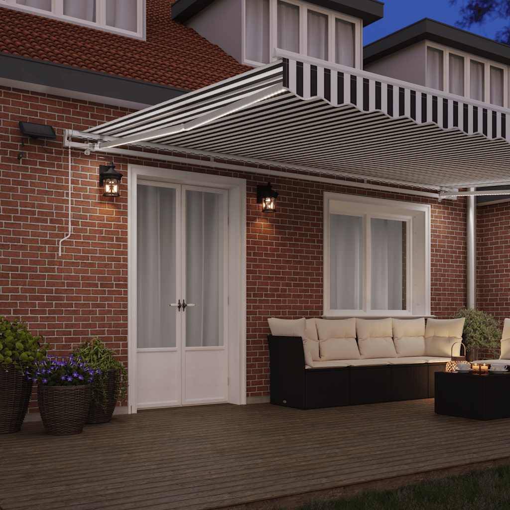 Manuell uttrekkbar markise med LED antrasitt og hvit 500x300 cm