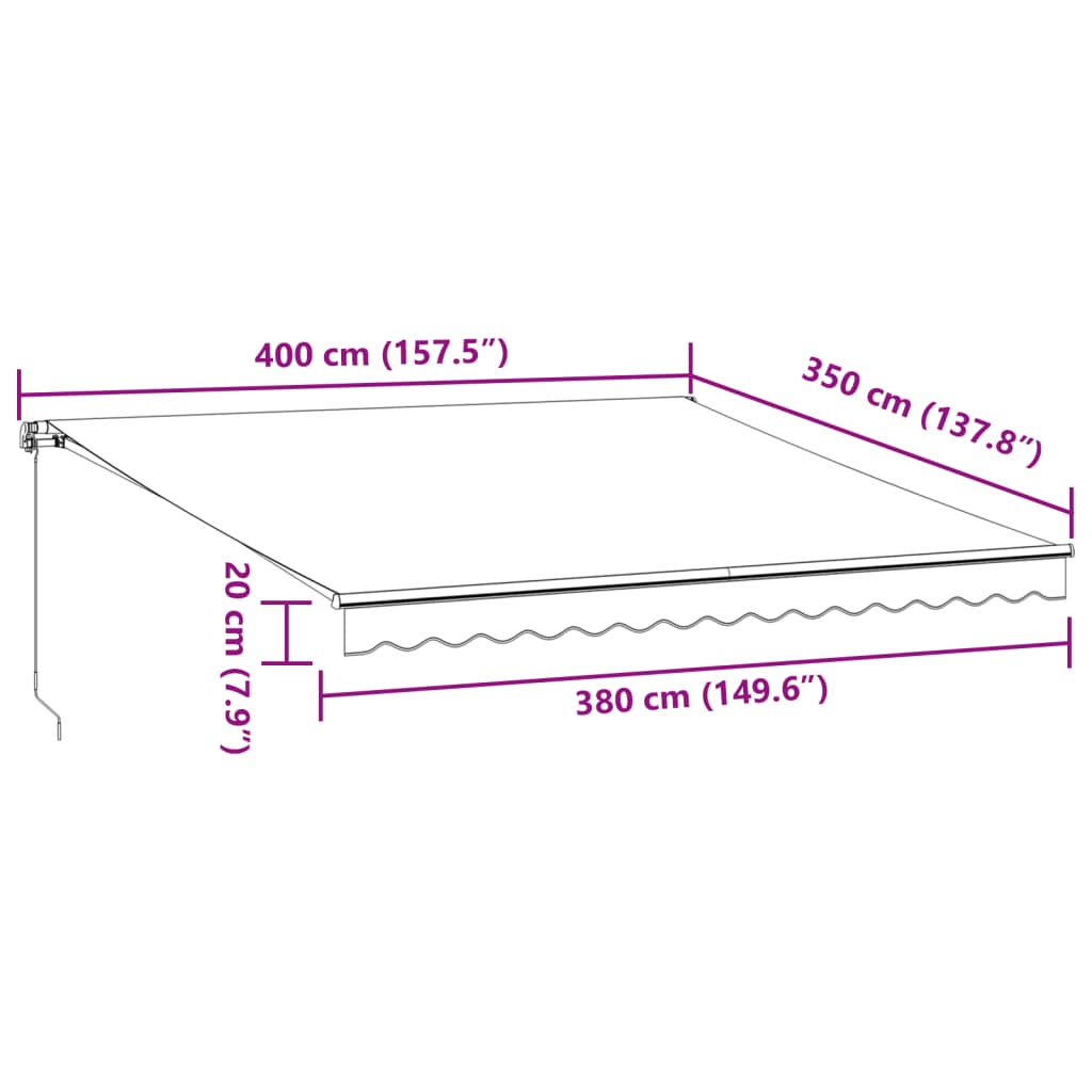 Manuell uttrekkbar markise antrasitt og hvit 400x350 cm