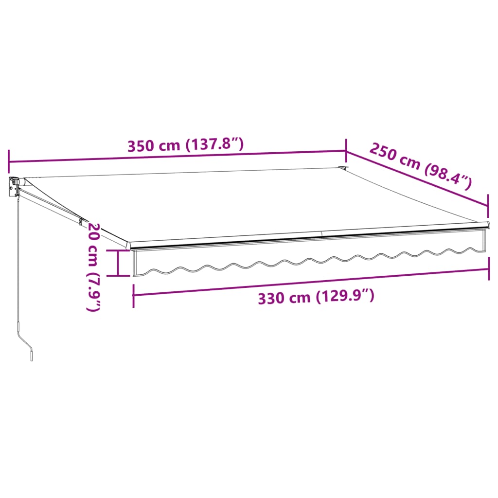 Uttrekkbar markise antrasitt og hvit 3,5x2,5 m stoff aluminium vidaXL