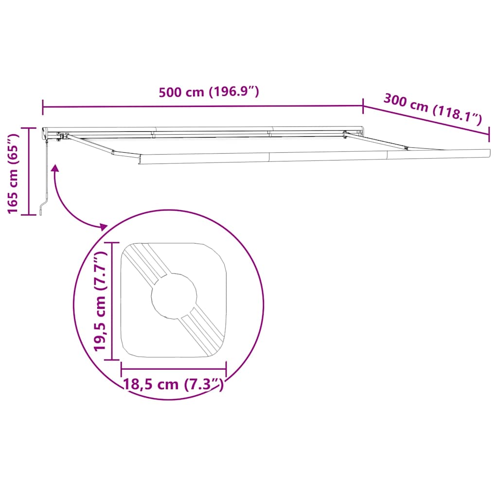 Uttrekkbar markise antrasitt og hvit 5x3 m stoff og aluminium