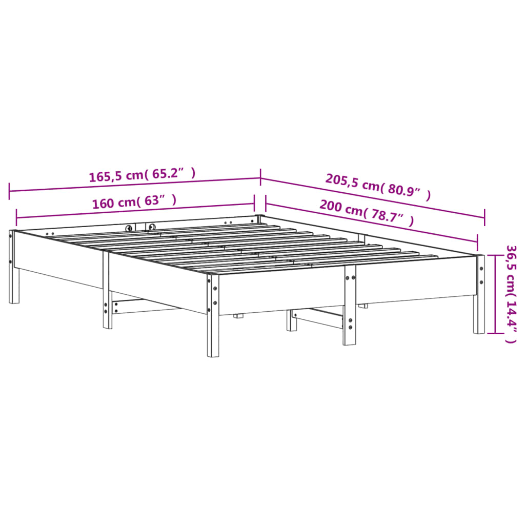 Sengeramme uten madrass hvit 160x200 cm heltre furu