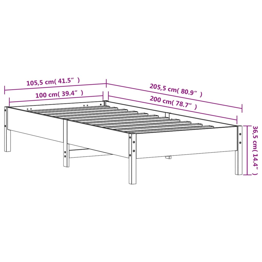 Sengeramme uten madrass voksbrun 100x200 cm heltre furu
