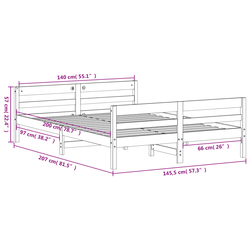 Sengeramme uten madrass hvit 140x200 cm heltre furu
