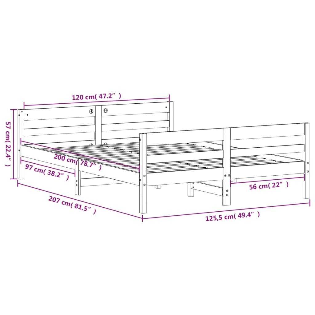 Sengeramme uten madrass 120x200 cm heltre furu