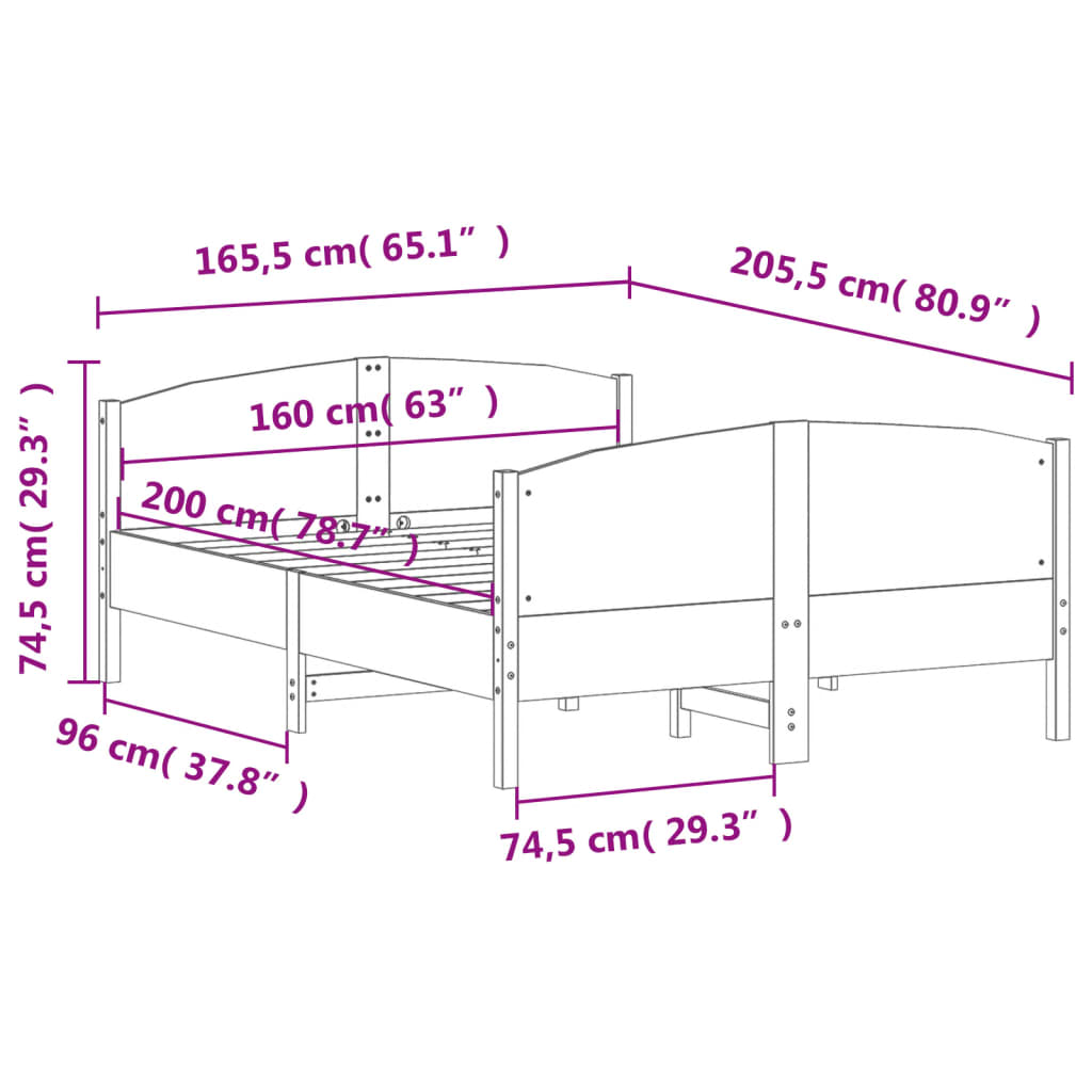 Sengeramme uten madrass 160x200 cm heltre furu