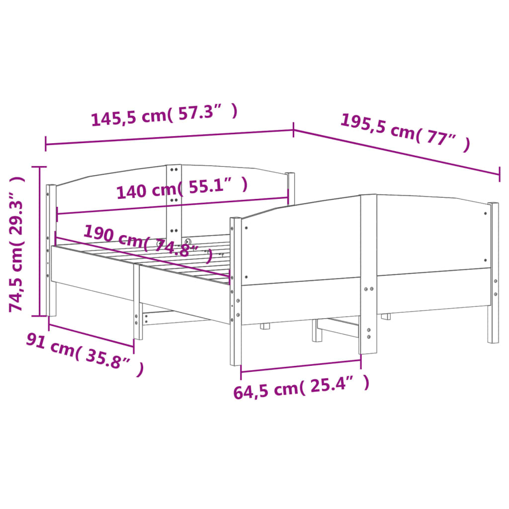 Sengeramme uten madrass 140x190 cm heltre furu