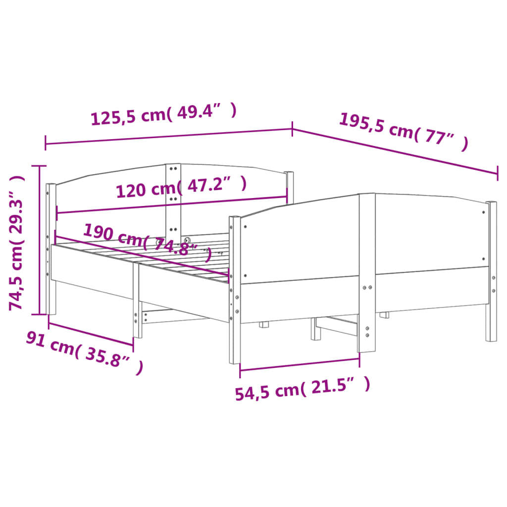 Sengeramme uten madrass voksbrun 120x190 cm heltre furu