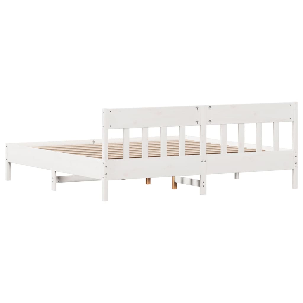 Sengeramme med madrass hvit 200x200 cm heltre furu