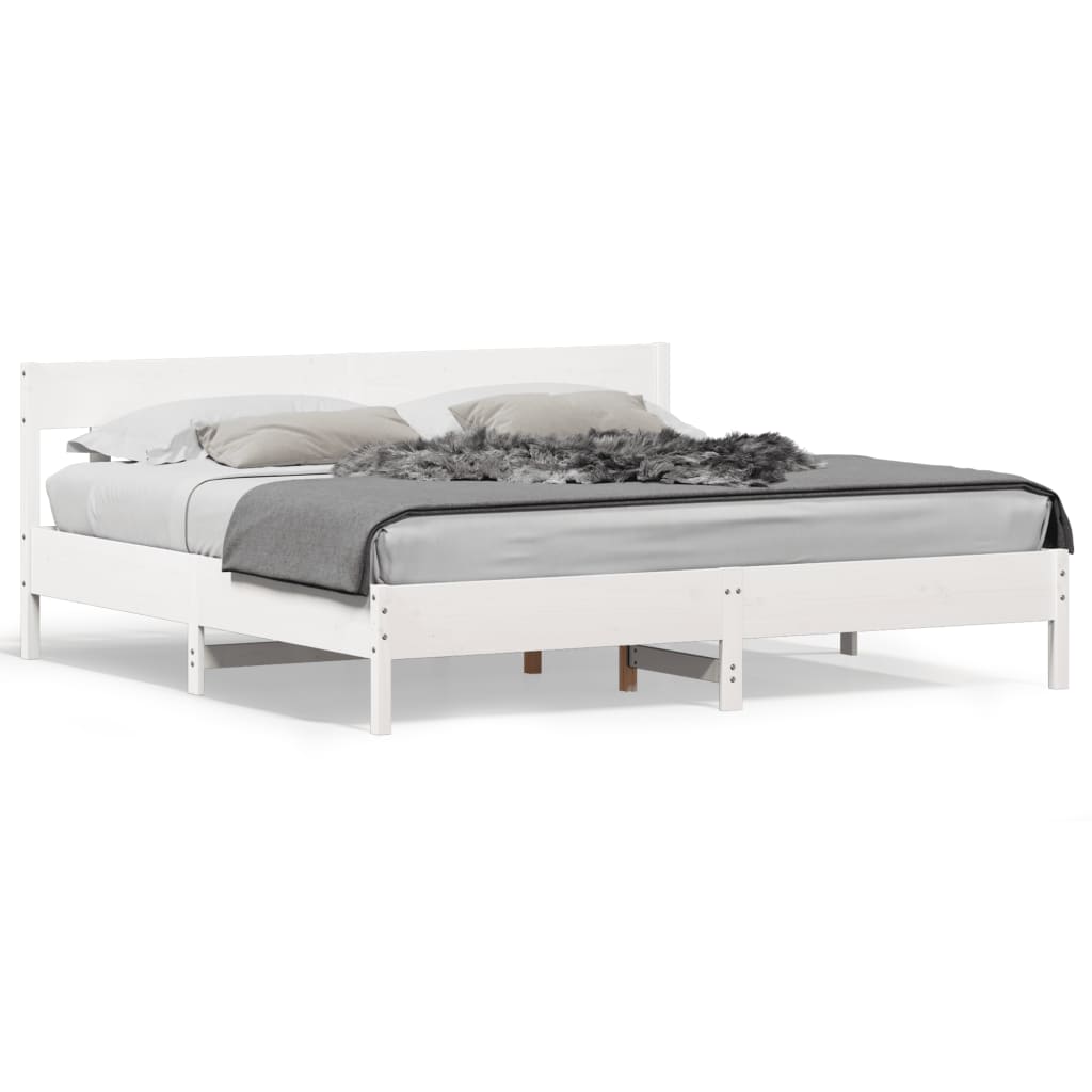 Sengeramme med madrass hvit 200x200 cm heltre furu