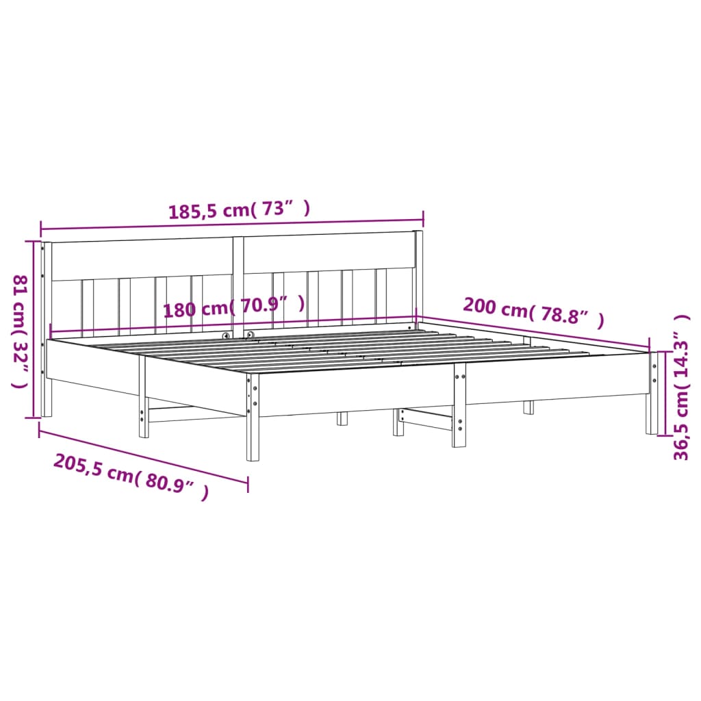 Sengeramme uten madrass voksbrun 180x200 cm heltre furu