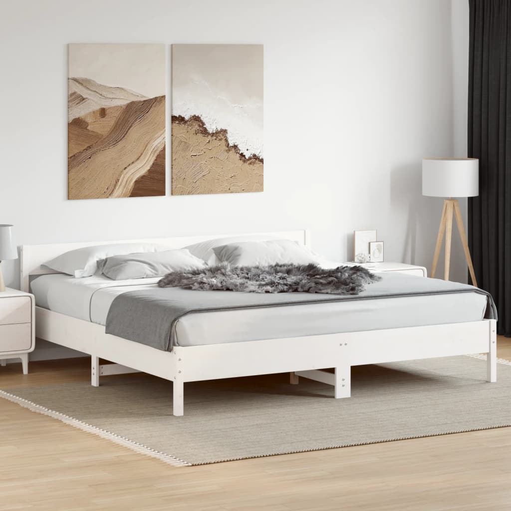 Sengeramme med madrass hvit 200x200 cm heltre furu