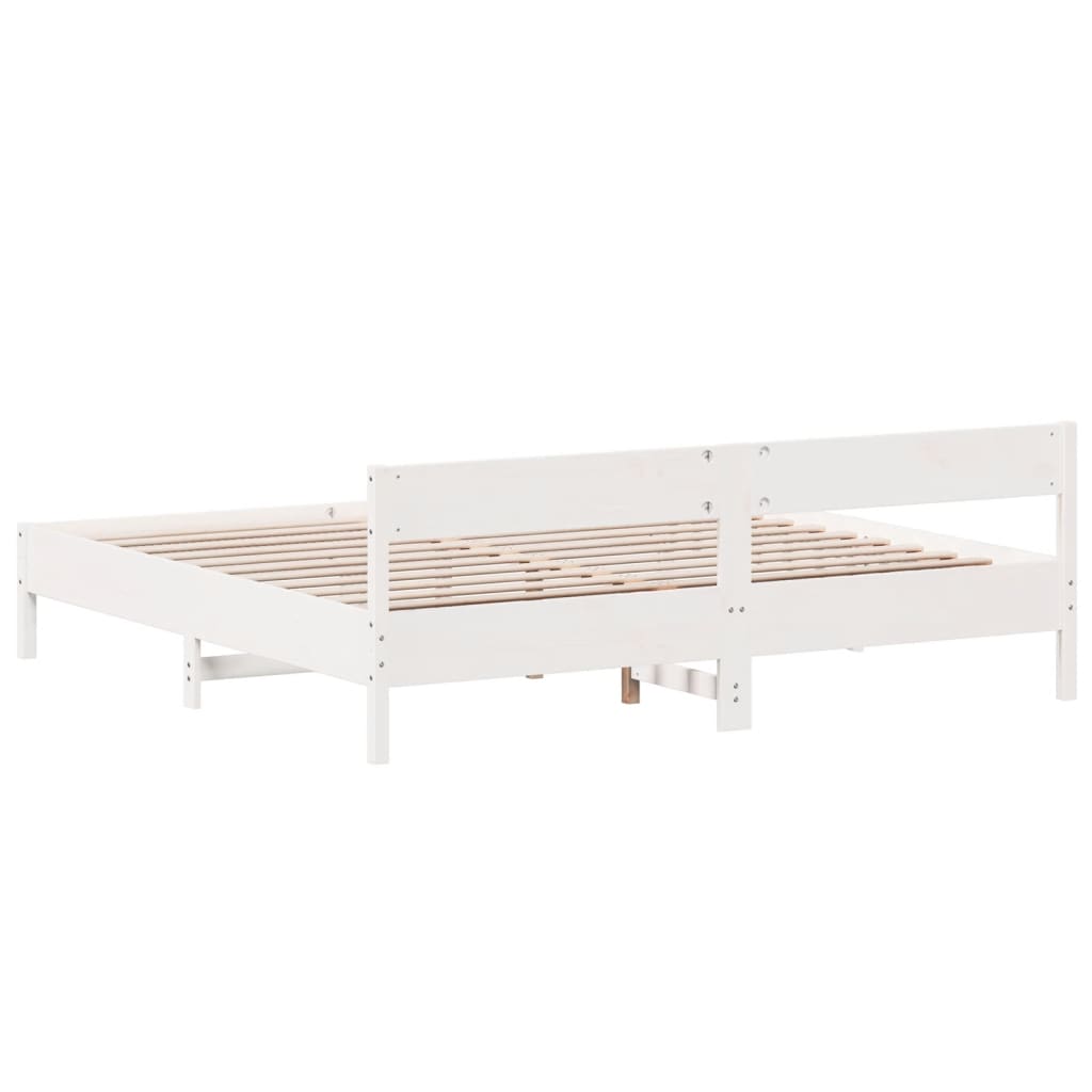 Sengeramme med madrass hvit 200x200 cm heltre furu