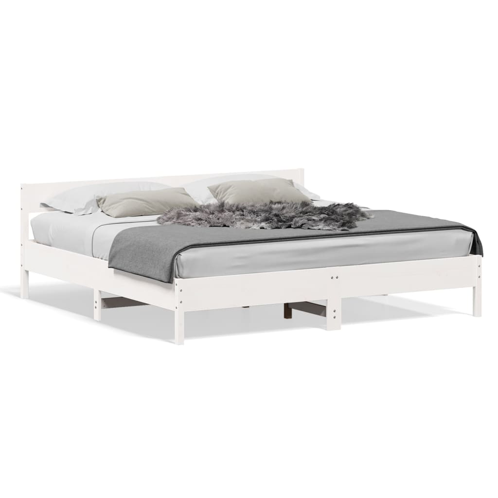 Sengeramme med madrass hvit 200x200 cm heltre furu