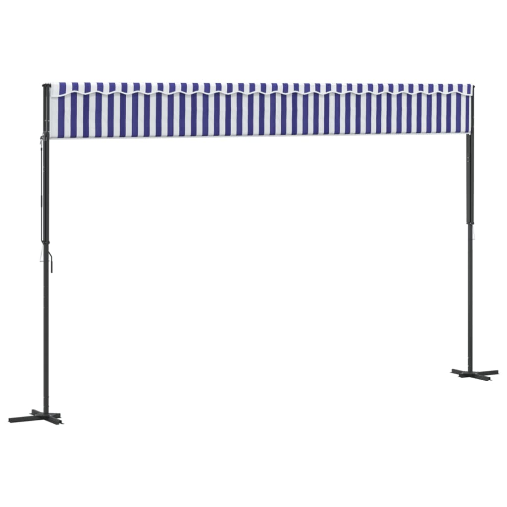 Frittstående markise blå og hvit 500x300 cm stoff og stål
