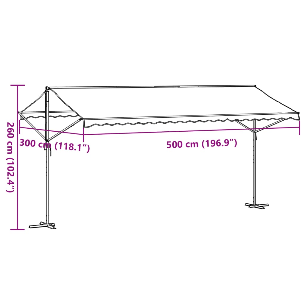 Frittstående markise blå og hvit 500x300 cm stoff og stål