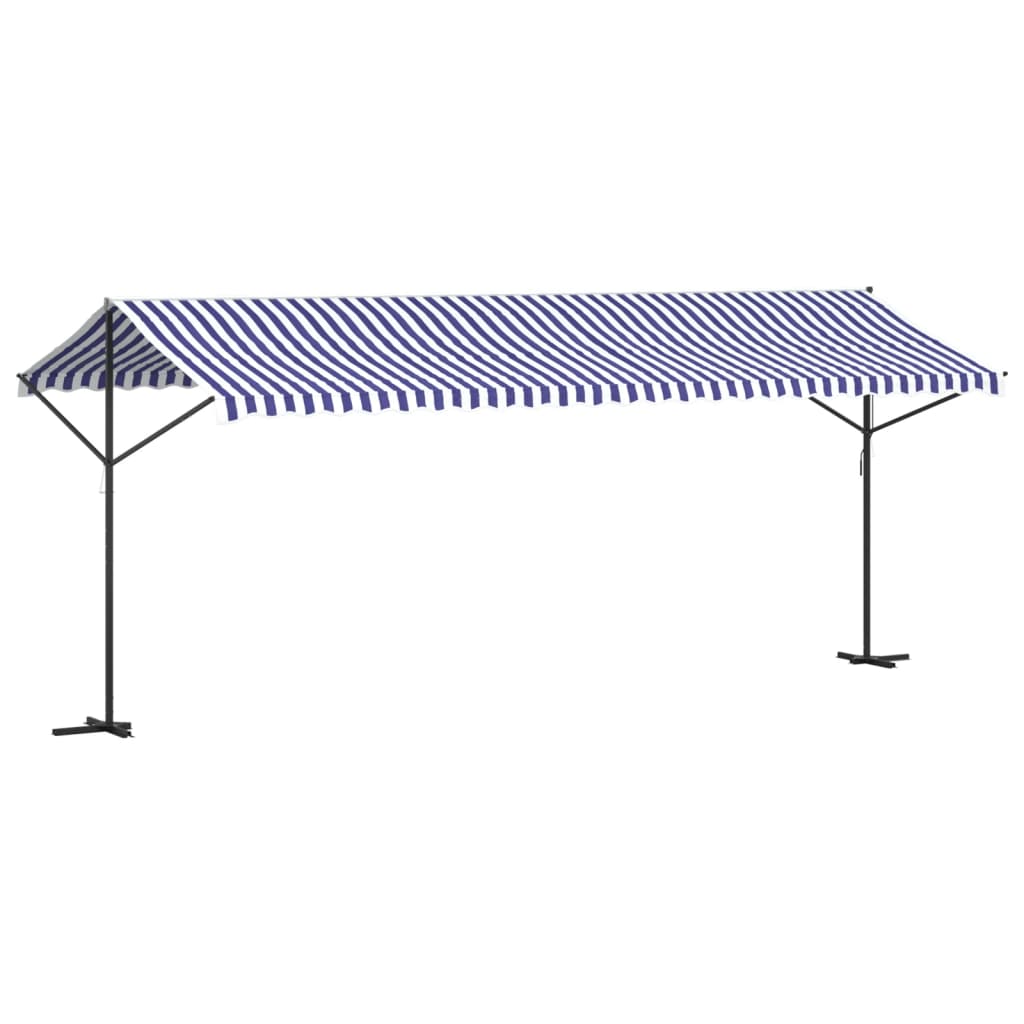 Frittstående markise blå og hvit 600x300 cm stoff og stål