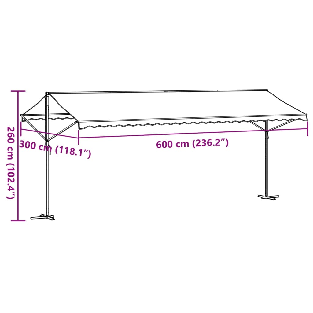 Frittstående markise blå og hvit 600x300 cm stoff og stål