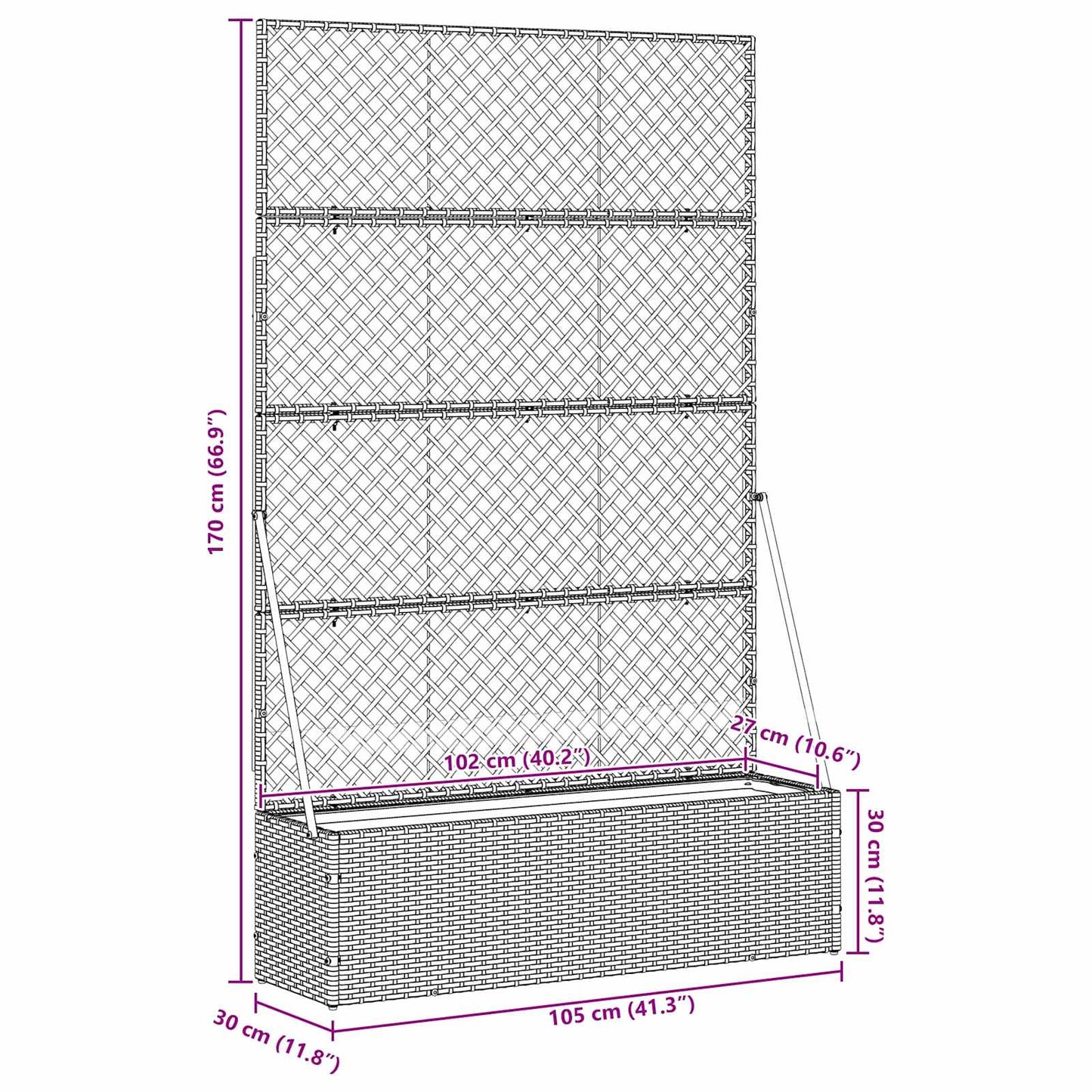Hage Espalier Planter Svart 105 x 30 x 170 cm Metall