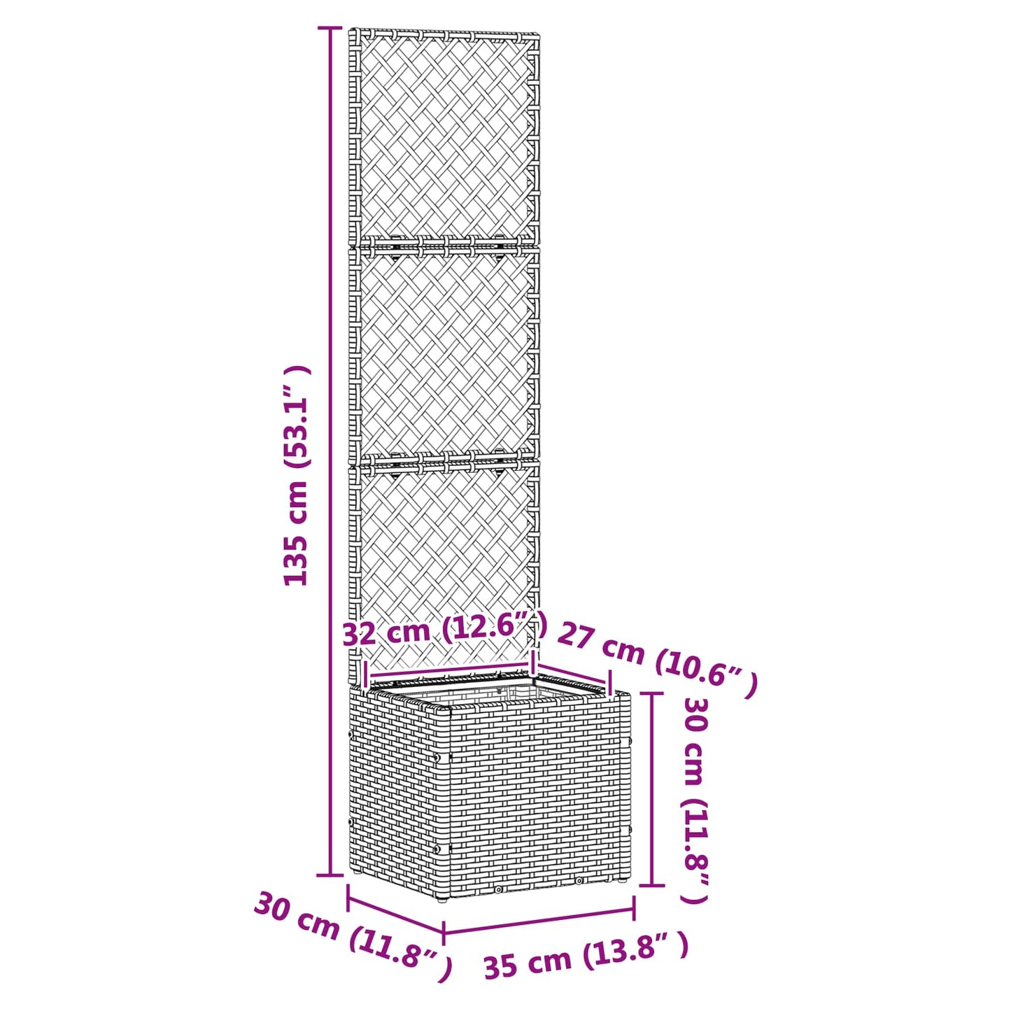 Hage Espalier Planter Brun 35 x 30 x 135 cm Metall
