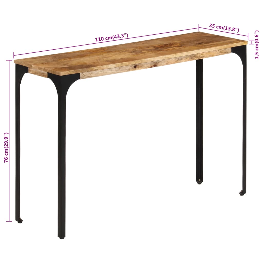 Konsollbord brun 110x35x76 cm heltre mango og jern