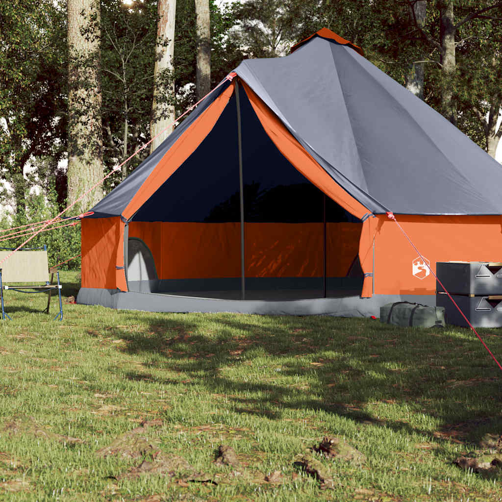 Familietelt tipi for 8 personer grå og oransje vanntett
