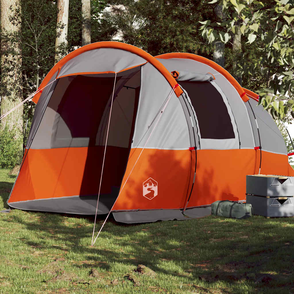 Tunneltelt for camping 4 personer grå og oransje vanntett