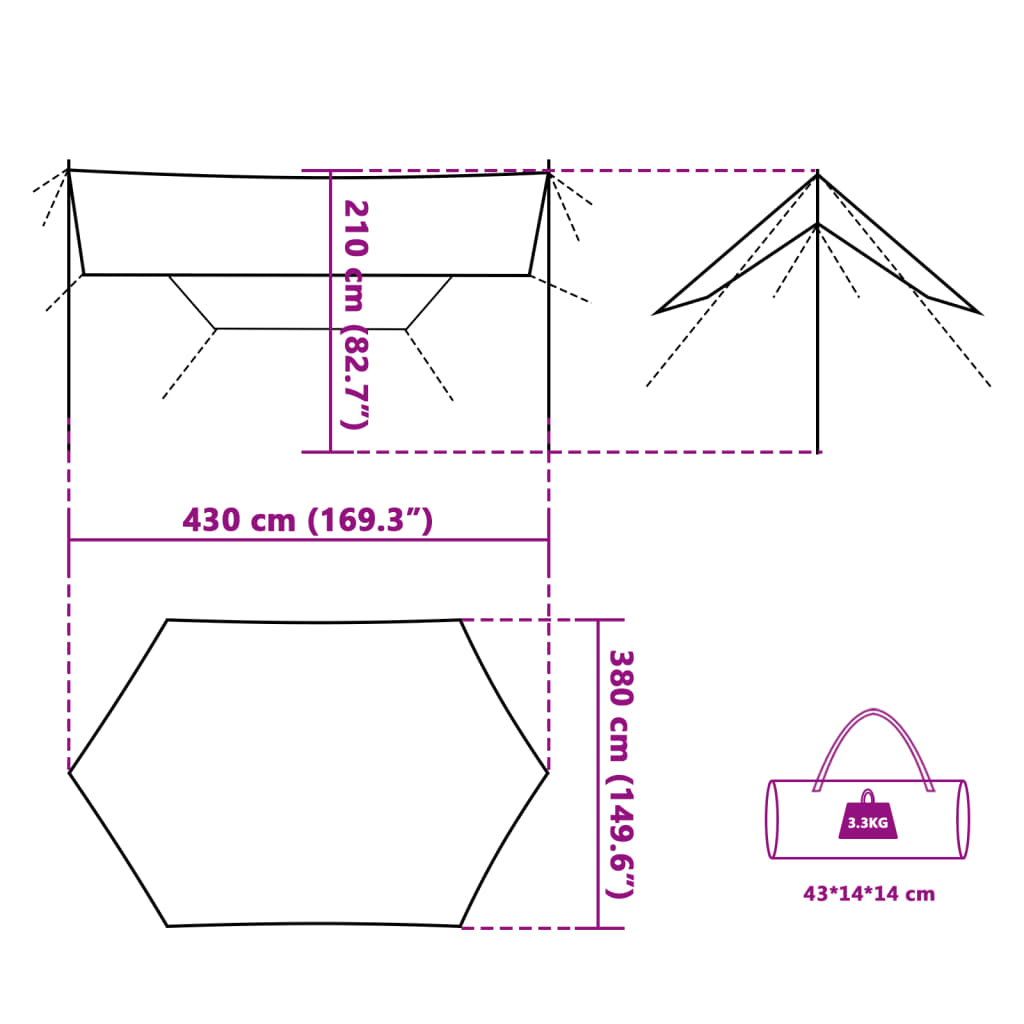Campingpresenning grå og oransje 430x380x210 cm vanntett