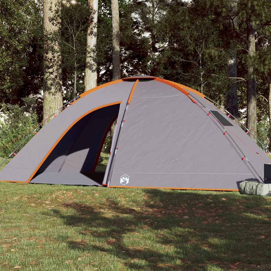 Tunneltelt for camping 8 personer grå og oransje vanntett