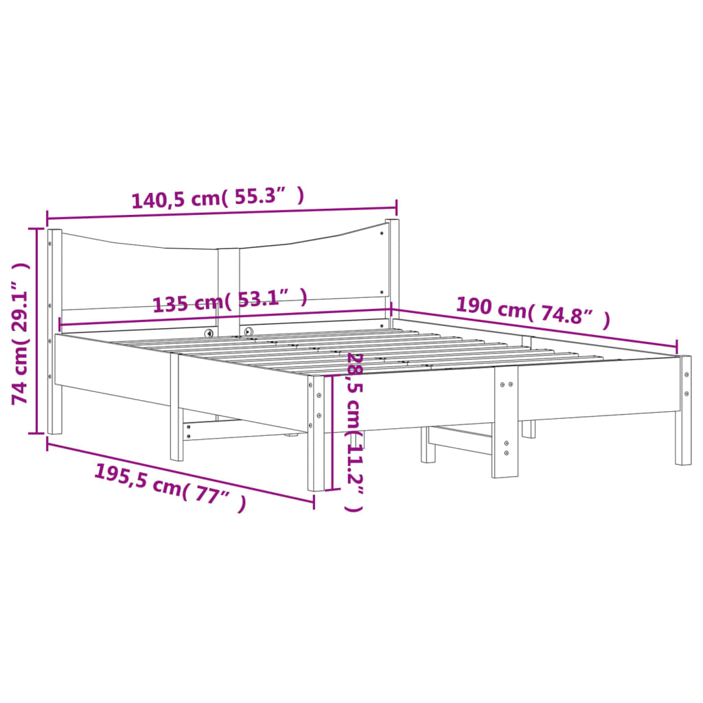 Sengeramme uten madrass hvit 135x190 cm heltre furu