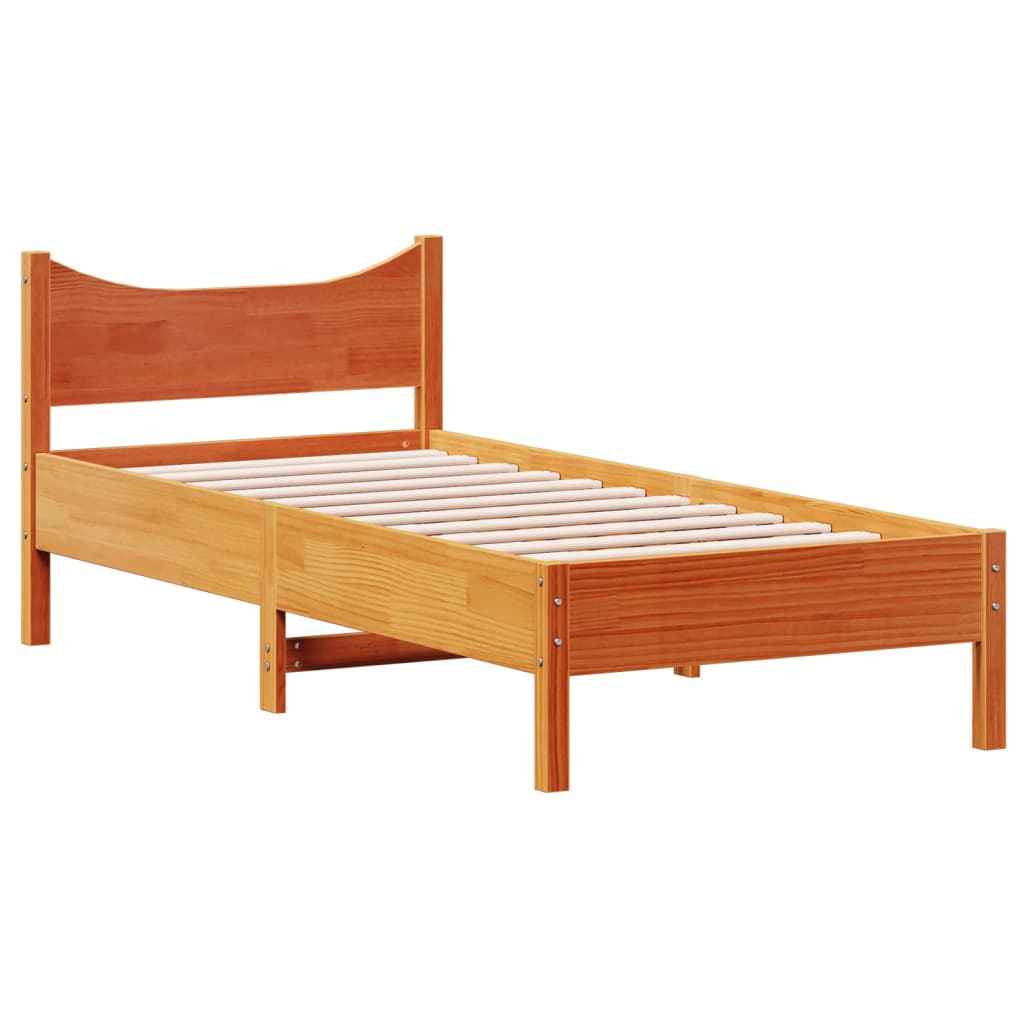 Sengeramme uten madrass voksbrun 75x190 cm heltre furu